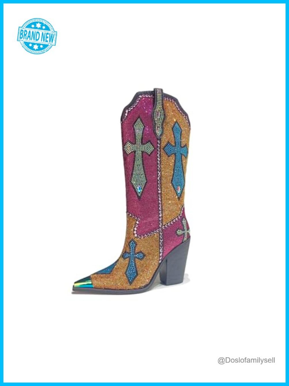 Knee High Western Boots Pointed Toe Block Heel Faux Leather